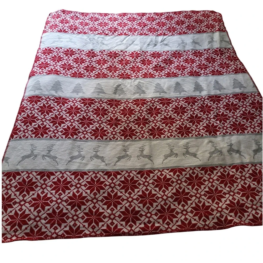 Docofil White Christmas Throw Blanket Red‎ Holiday Reindeer Tree Portugal 60x50